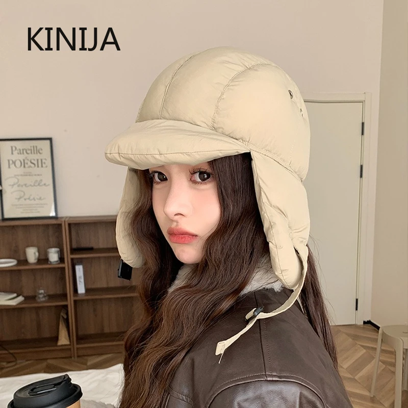 Down Filled Lei Feng Cap Girls Winter Hat Ear Protection Outdoor Mountain Climbing Cycling Skiing Windproof Snowproof Hat Youth