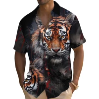 Summer Fashion Men's Short Sleeve Shirt Vintage Animal Tiger Print Street Casual Daily Oversized Men's Shirts Oversized Tops 1