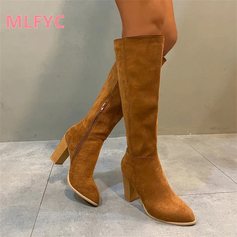 Long Boots for Women with Thick Heels Frosted Knees Easy To Match Autumn Winter Knee Length Boots for Women's Boots