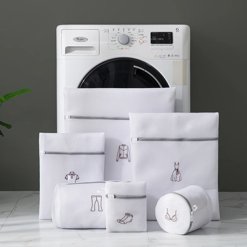 Washing Laundry Bag Cute Embroidery Fine Mesh Polyester Foldable for Machines Clothes Organizer Laundry Bag