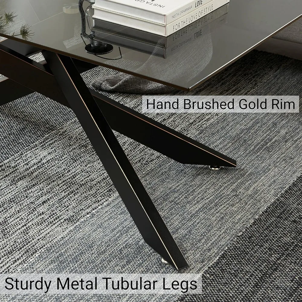 Rectangle Modern Coffee Table, Tempered Glass Top and Metal Tubular Leg, 47.3”Lx23.6”Wx18.1”H,  glass coffee table 6