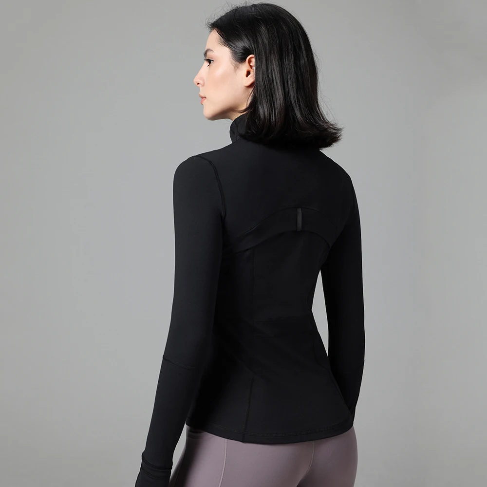 Yoga Nylon Stretch Track Jacket Gym Fitness Sport Top High Elasticity Long Sleeves Zipper Motorcycle Jacket Coat Sportswear