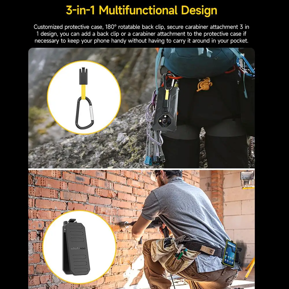 For Ulefone Armor X16 / X16 Pro Back Clip Phone Case with Carabiner TPU + PC Case Protective Cover