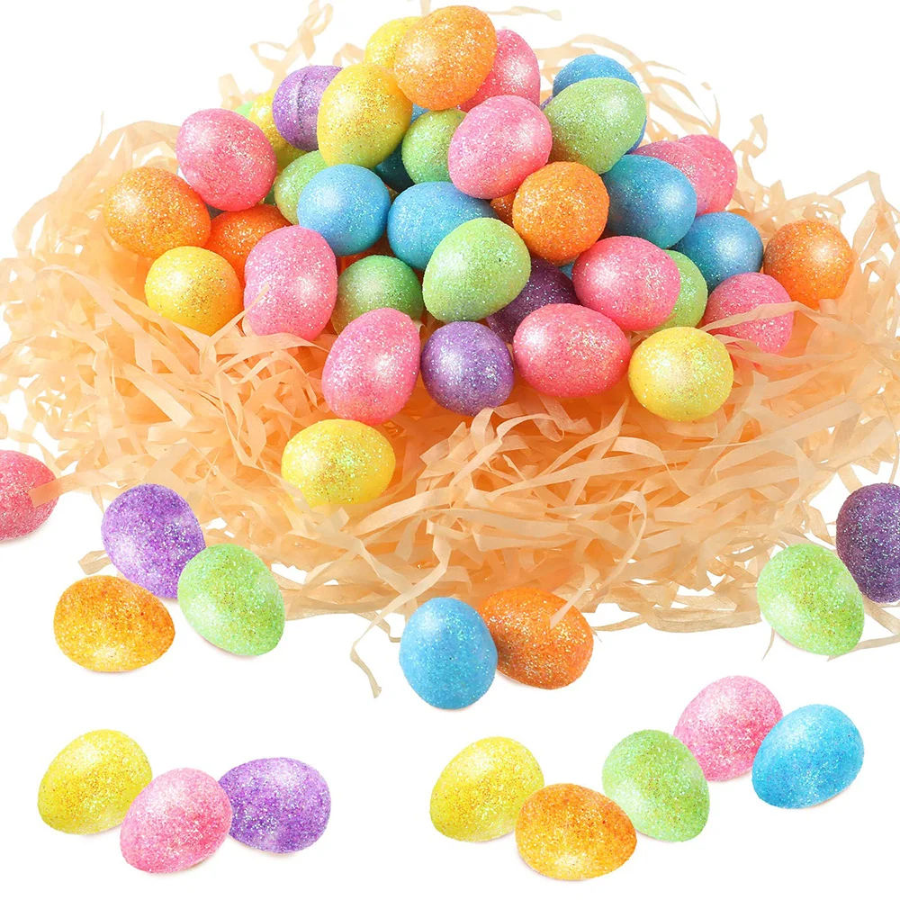 

Easter Eggs Shiny Foam Mini Eggs Decorative Easter Eggs Craft DIY Easter Party Favors Supplies Basket Stuffers Lafite Grass Toy