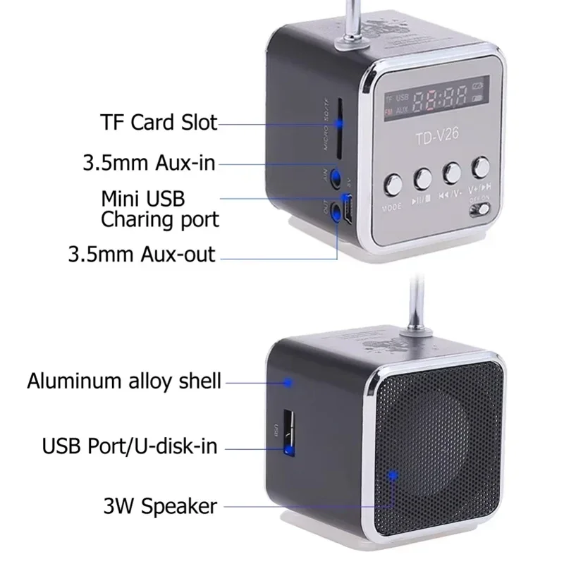 VIKEFON TD-V26 Mini Portable Sound Speaker TF Card FM Radio AUX Stereo Music Player Bluetooth Speaker Outdoor High Looks Party