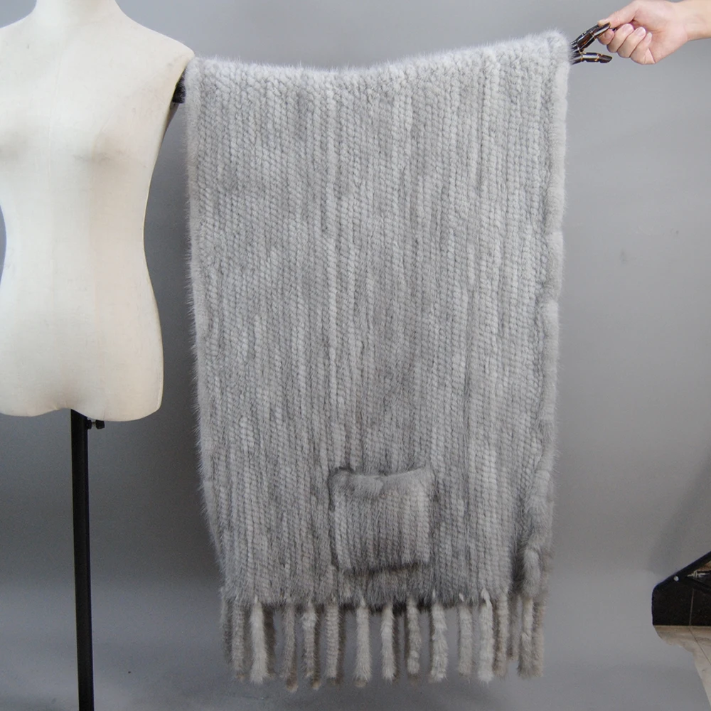 Hot Sale Women Winter Knitted Real Mink Fur Scarf Shawl Natural Warm Mink Fur Pashmina Lady Long Style 100% Genuine Scarves