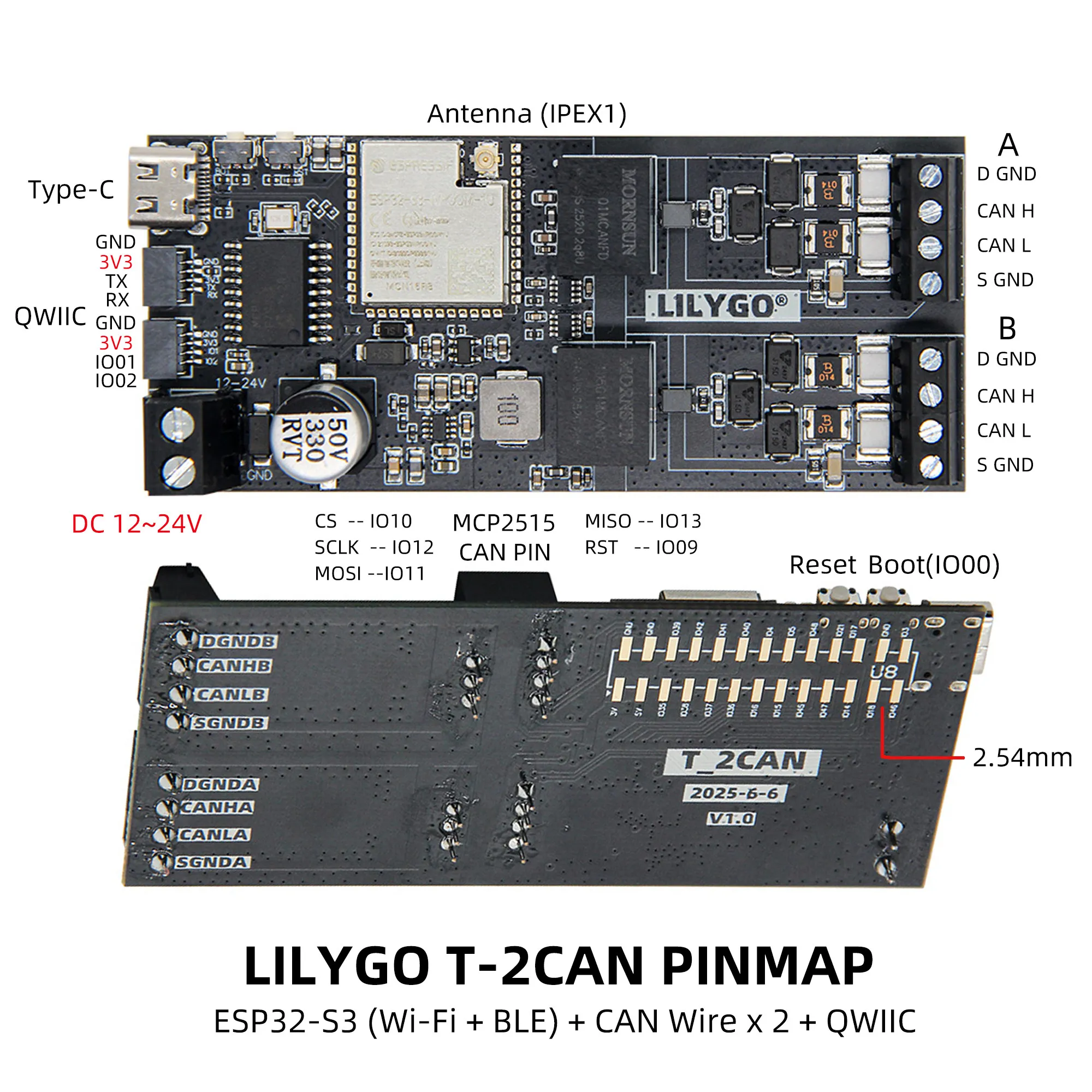 รูปสินค้า โมดูลพัฒนา LILYGO T2CAN ESP32S3 WiFi Bluetooth CAN พร้อม QWIIC
