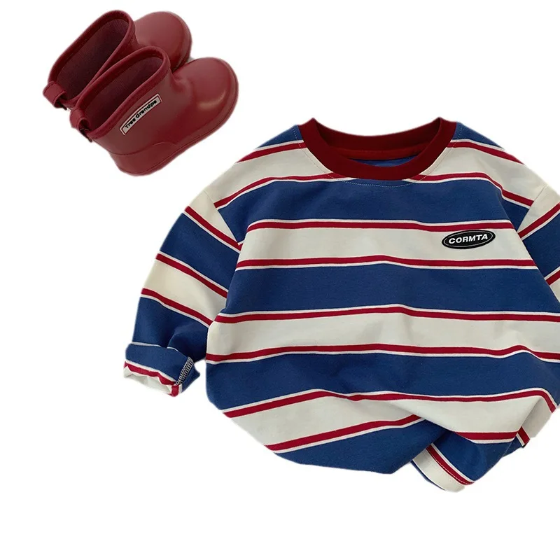 2-7Y Spring Children Clothes For Baby Girl Boys T-shirt Stripe Cotton Long Sleeves Shirts Teen Hoodie Bottoming Shirt Kids Tops 5