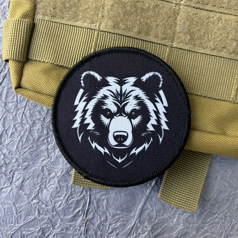 Black Bear Tactical Morale Badge with Hook and Loop for Backpacks and Apparel