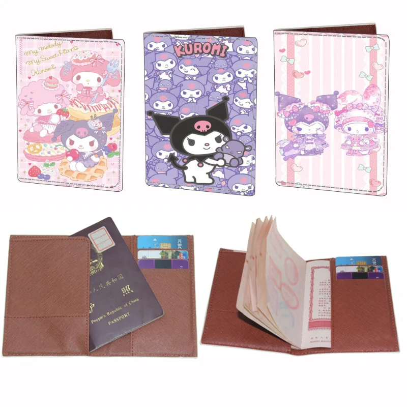 Sanrio Passport Case Kuromi Hello Kitty Cinnamoroll Print Leather Document Protective Cover