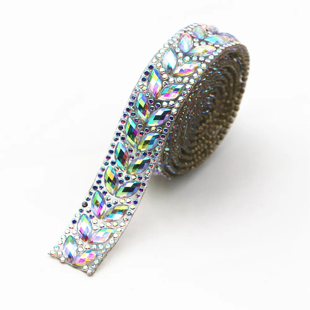 1 Yard Sparkling Horse Eye Shape Rhinestone Strip for Dance Dresses&Costumes,Easy-to-Apply Hot Melt Glue for DIY Embellishment