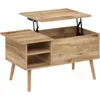 Wooden leg-raised top coffee table with hidden compartment and side-open living room storage shelves 5