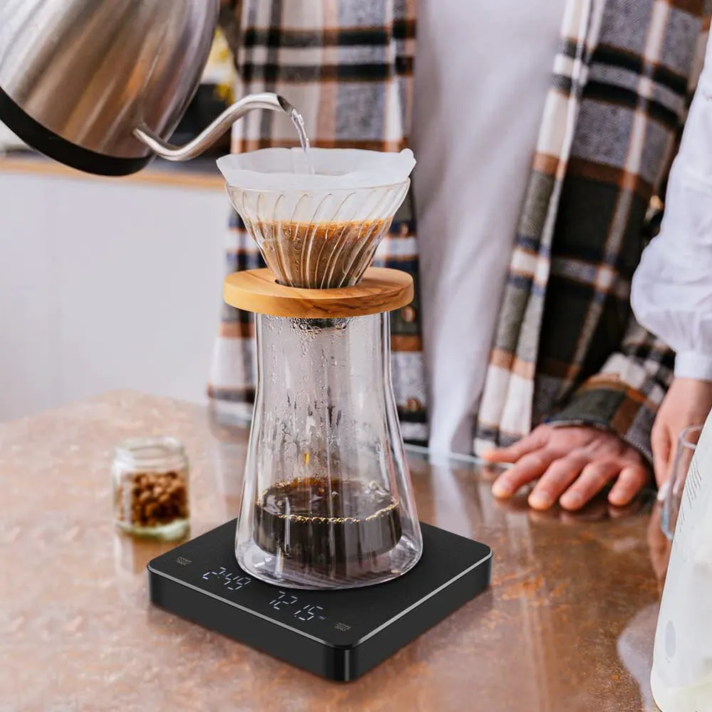 Bilancia Digitale Caffè Con Timer – 0,1g / 3kg – Impermeabile, LED Touch, Batterie Incluse – Nero