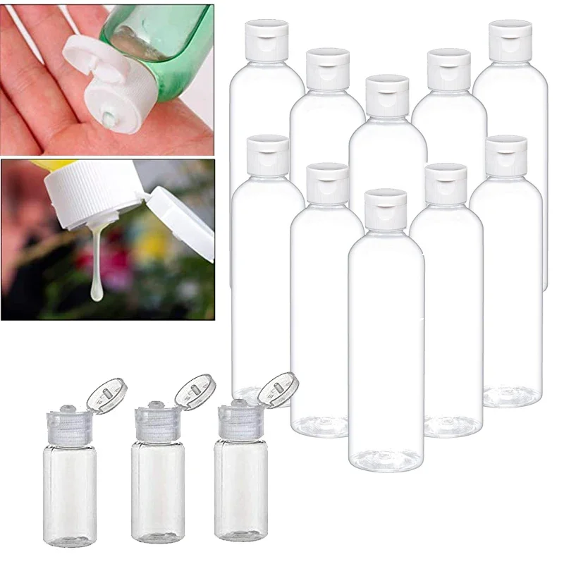 10Pcs Empty 5ml-100ML Clear Plastic PET Bottles Travel Sample Container with Flip Caps For Liquids Shampoo Lotion Conditioner