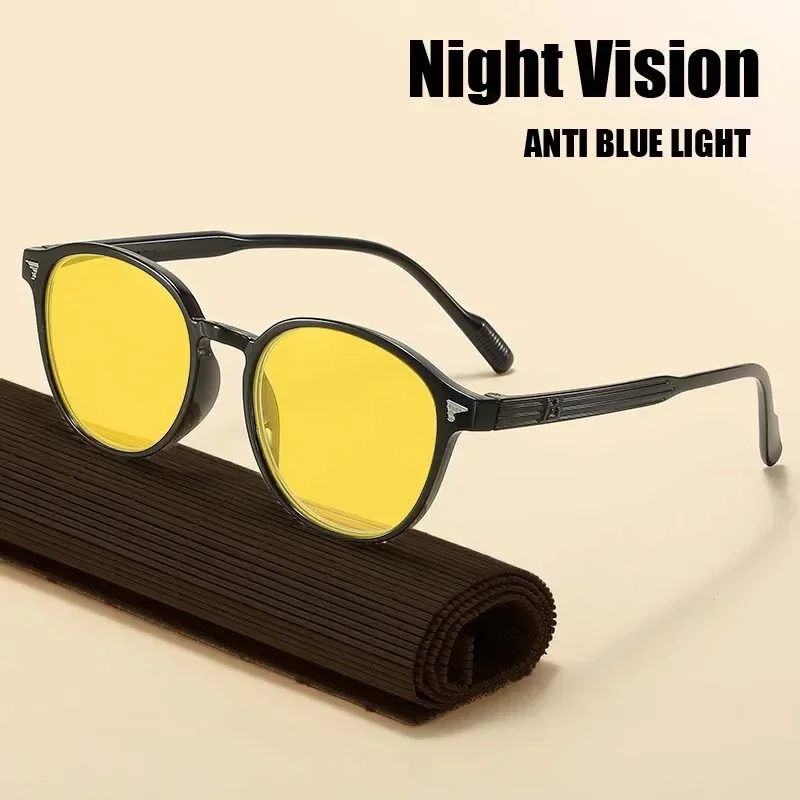 Night Vision Glasses Round Frame Yellow Lens Blue Light Blocking Eye Protection for Men Women Driving