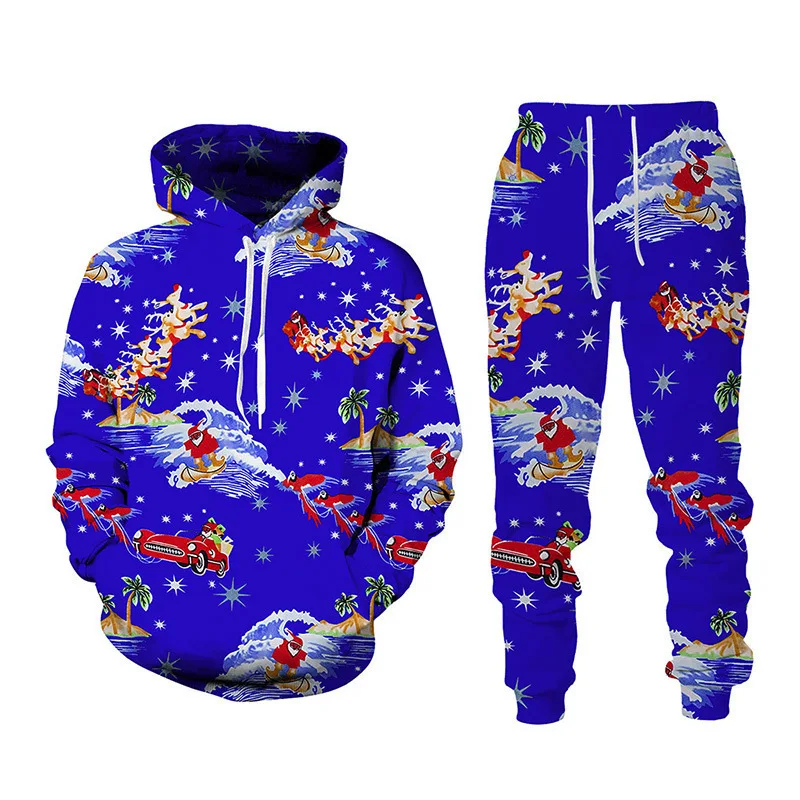 Autumn Mens 3D Print Hoodies Sweatpants Tracksuit