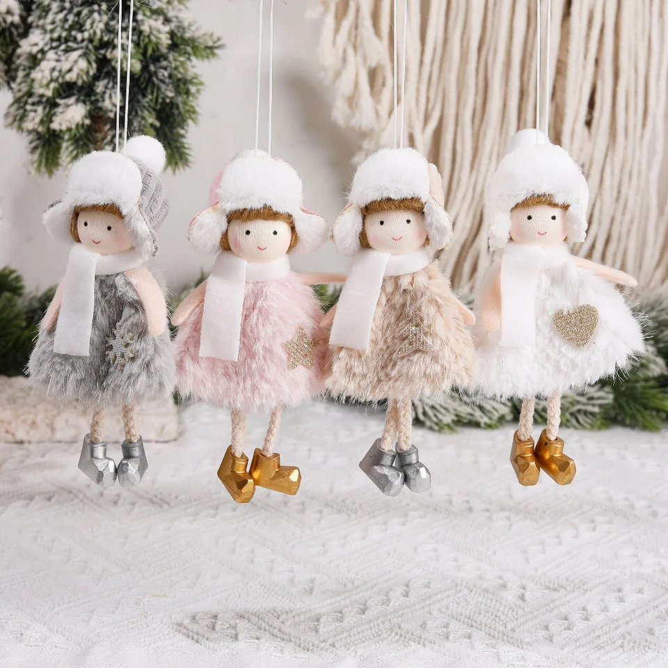 Lovely Pink Plush Christmas Angel Girl Doll Oranments Xmas Tree