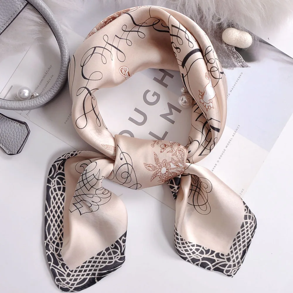 Luxus Apricot Print 70*70cm Seide Quadrat Schal Frauen Weiche Satin Haarband Halstuch Krawatte Weibliche Stirnband Foulard Tasche band Geschenk