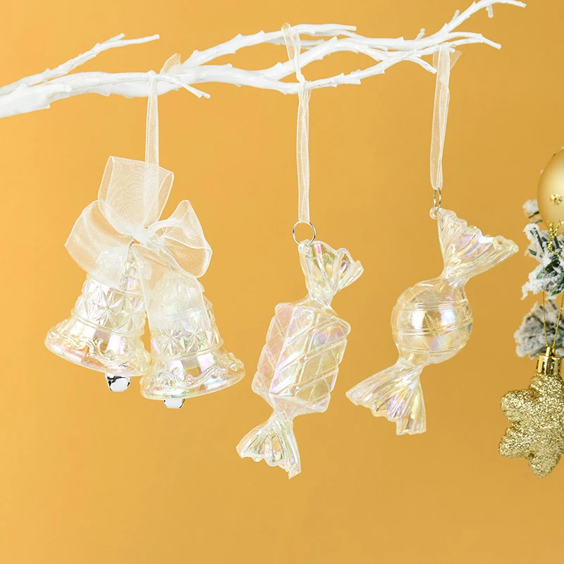 

Christmas Tree Pendants Glitter Elk Snowflake Candy Bells Hanging Ornaments for Christmas Party Decoration 2024 New Year Navidad