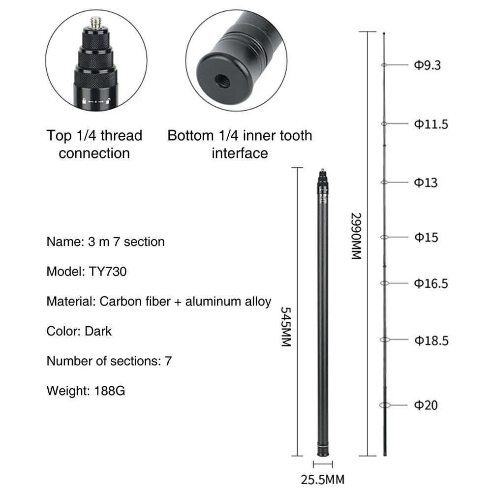Invisible Selfie Stick 300CM Carbon Fiber Extended Selfie Stick For Insta360 X3 GoPro 12 11 10 Action sports camera selfie stick selfie stick tripod cell phone selfie stick smartphone selfie stick selfie stick phone selfie tripod