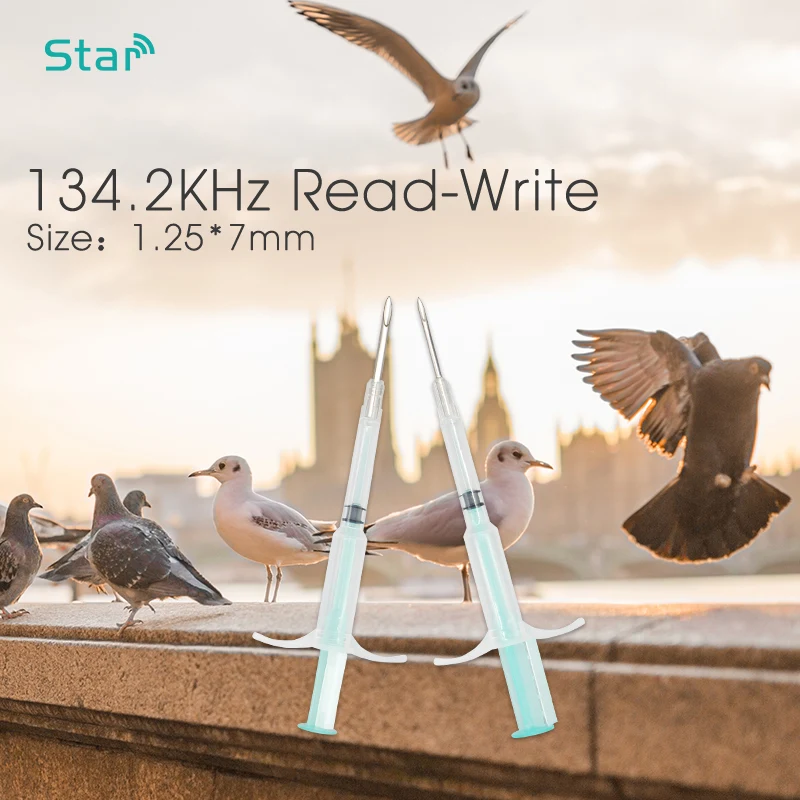 100pcs 1.25x7mm RFID ID Pet Microchips 134.2Khz FDX-B Chip Animal ID Microchip Syringe for Animal Tracking and Identification