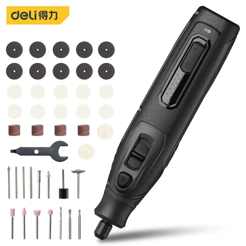 Deli Mini electric grinding Electric Drill Carving Pen Variable Speed Drill Rotary Tools Kit Engraver Pen for Grinding Polishing 5