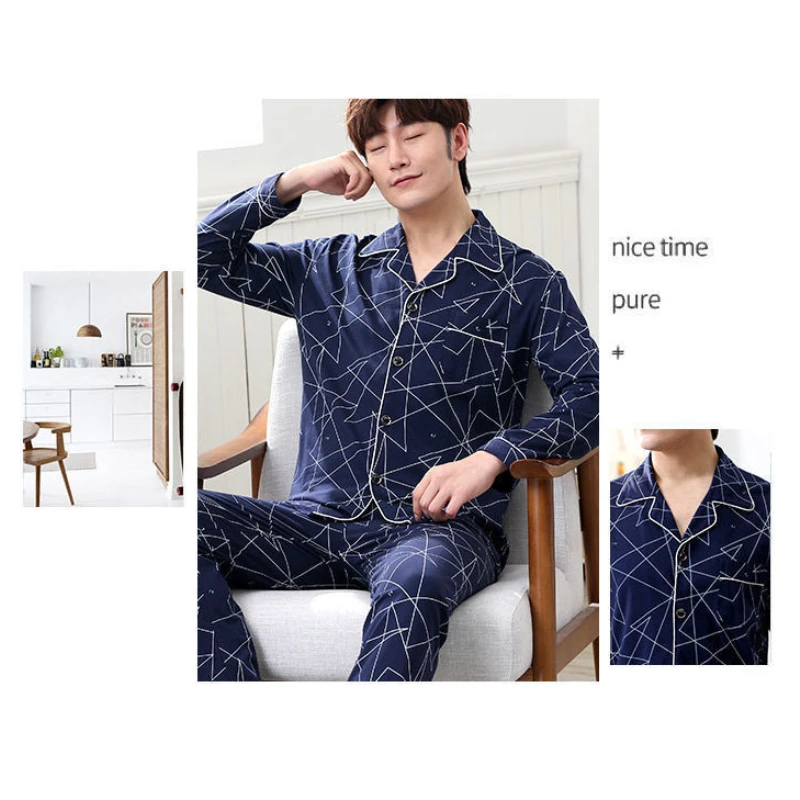 2022 Fashion Men Pajama Sets Silk Satin Pijama Turn-down Collar Sleepwear Long Sleeve Spring Nightwear Male 2PC Sets Homewear mens loungewear sets