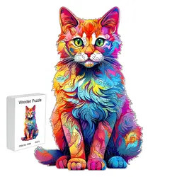 Colorful Cat Wooden Puzzle - Irregular Shape, Stress-Reducing Family Gift (H354-A3)