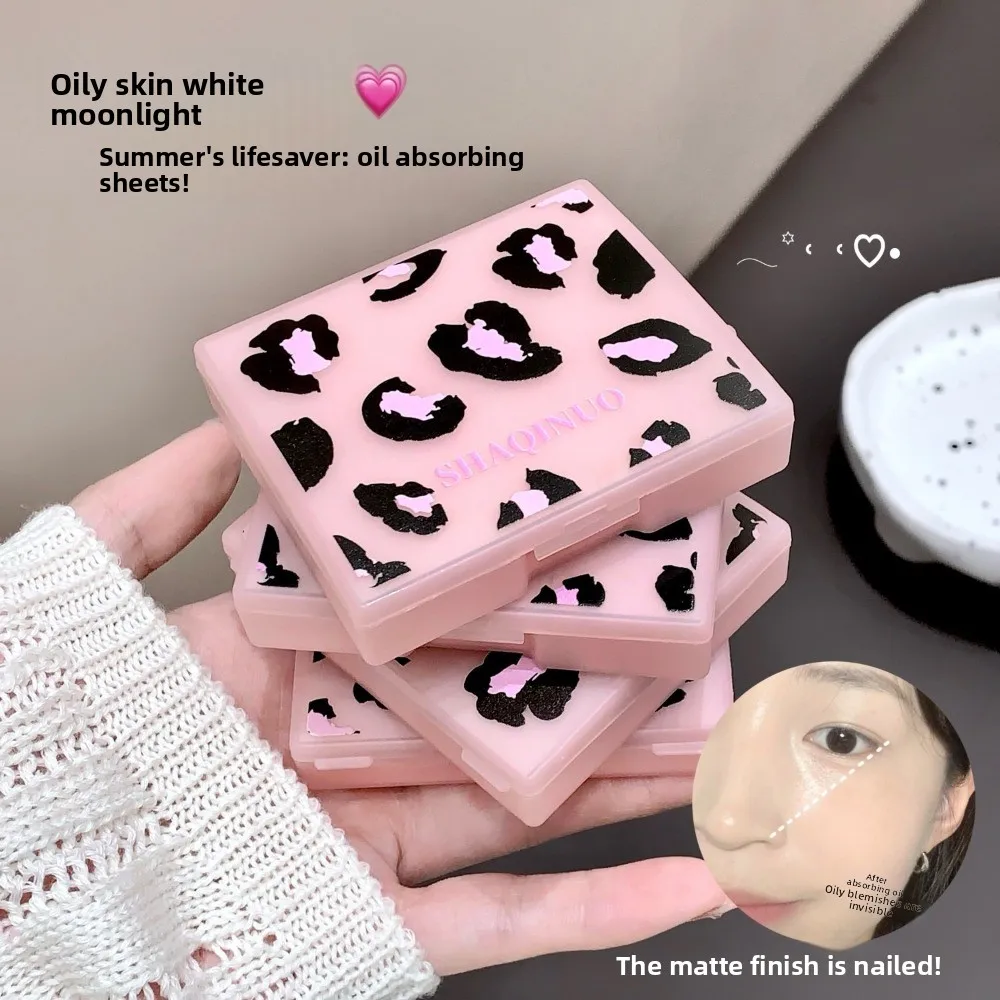100 Sheets Facial Absorbing Pink Leopard Print With Mirror Beauty Tool Storage Box Portable Oil Removing Paper_voghion.com