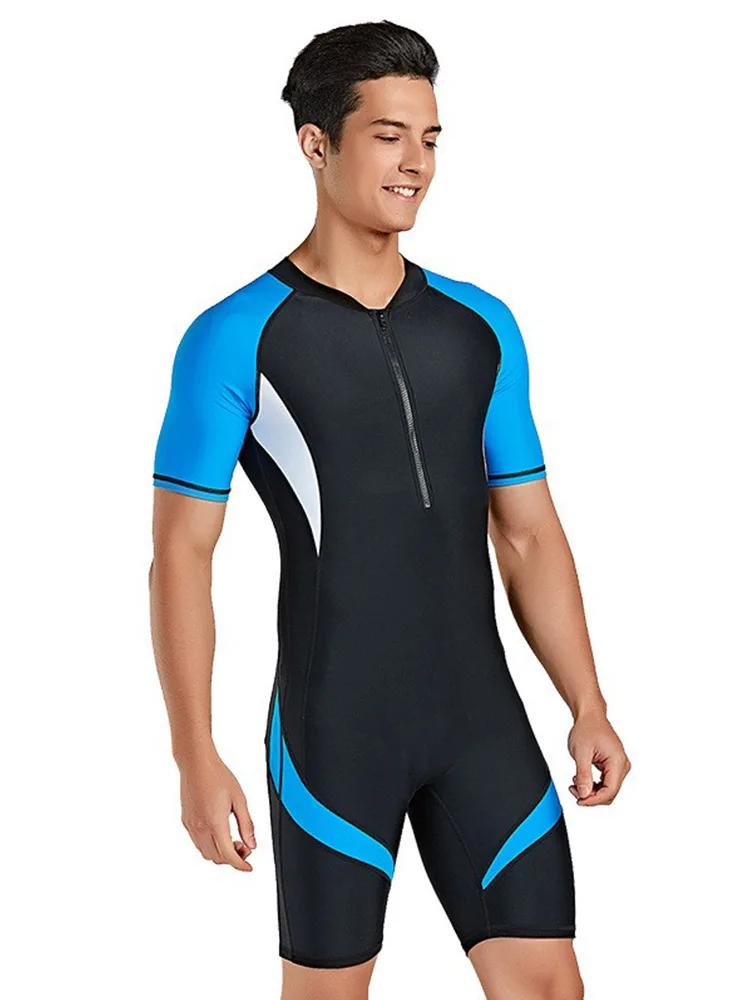 Men's Short Sleeve Swimsuit One-piece Thin Swimwear Quick-dry Sun Protection Clothes Beach Swimming Snorkel Surf Bath Suit