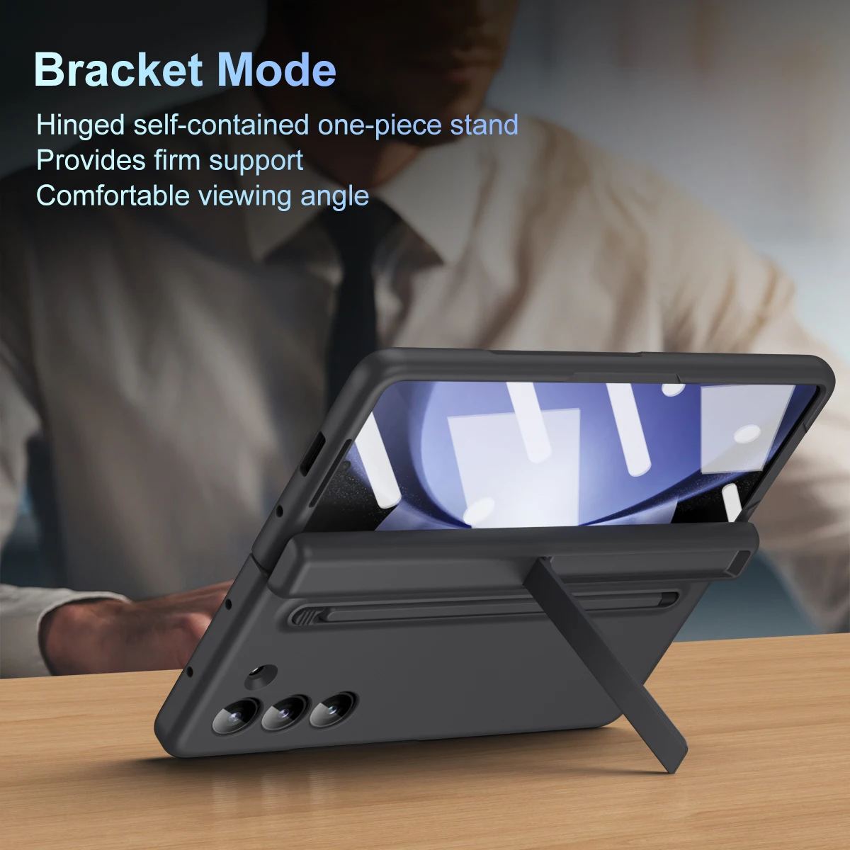 Shockproof Glass Screen Film Full Protection Kickstand Case, For Samsung Galaxy Z Fold 5 4 3, Hard Cover with Pen Holder Stylus