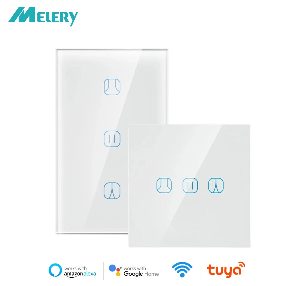 สวิตช์ม่านอัจฉริยะ Melery WiFi แบบ US/EU ระบบควบคุมอัตโนมัติแบบสัมผัสบนกระจก ตั้งเวลาได้ ควบคุมผ่านรีโมท รองรับ Alexa, Google Home Assistant และ Tuya Smartlife 1
