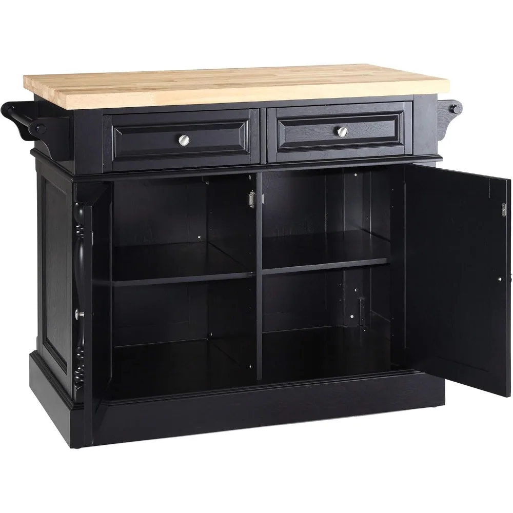 Kitchen Islands & Trolleys Natural Wood Top Kitchen Island Wooden Material Home Storage Adjustable Shelf Furniture