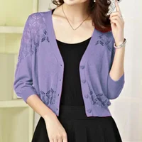Spring Autumn Summer Cardigan Women Hollow Out Shawl Knitted Sweater Jacket Female Knitwear Women Thin Coat Ladies Lace Tops