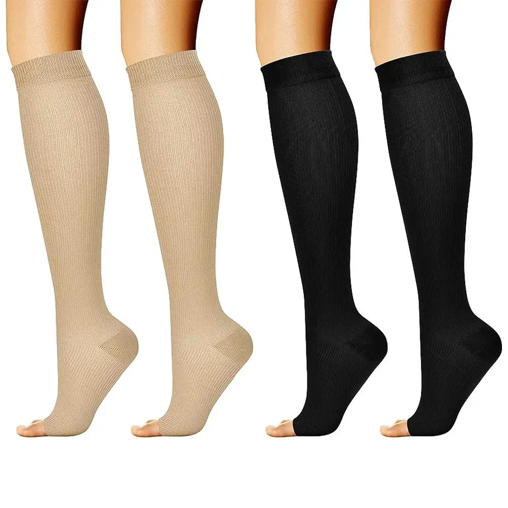 Medical Compression Socks Black Open Toe Running Compression Socks Nylon Knee High Sports Compression Socks For Women & Men