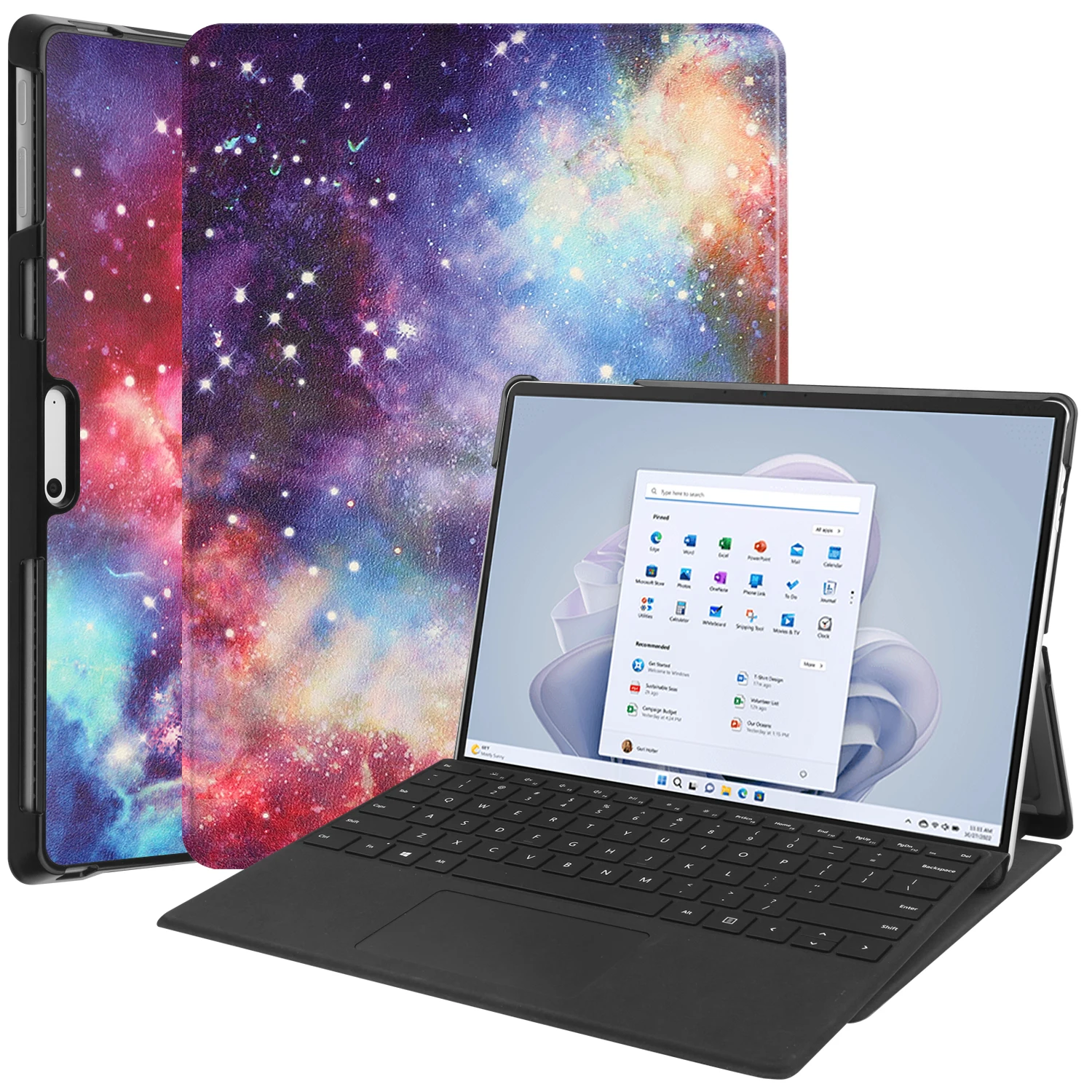 Premium Leather Flip Stand Case for 13-Inch Tablets - Hard PC Back Cover
