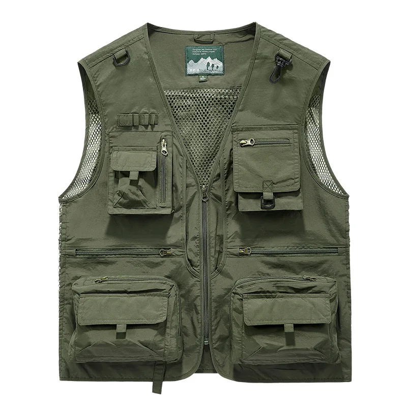 MekUk Heren Buitenvest Vest man zomer dunne multi-pocket vrijetijdsbesteding buitenshuis sportfotografie buiten slijtage tooling droge vest los schouder Gilet Safari Jacht Wandelen Fotografie(Beige,M
