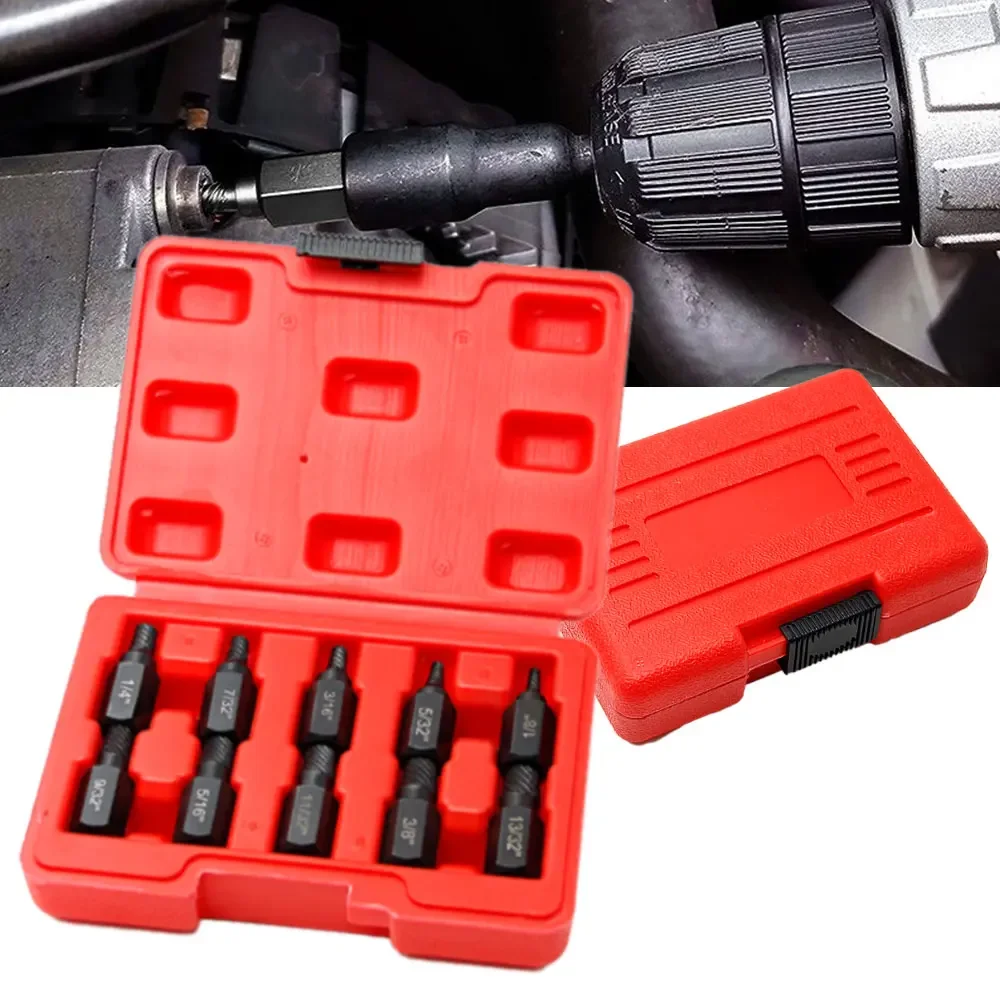 Extracteur de vis à tête cassée impériale multi-clé, jeu d'outils de retrait de vis endommagé à filetage coulissant 1/8 "-13/32", 10 pièces