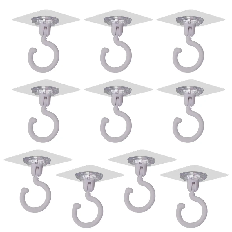 Self Adhesive Hooks 10pcs/set 360 Rotatable Ceiling Hooks Heavy Duty for Home Kitchen Bedroom Office Storage Hooks