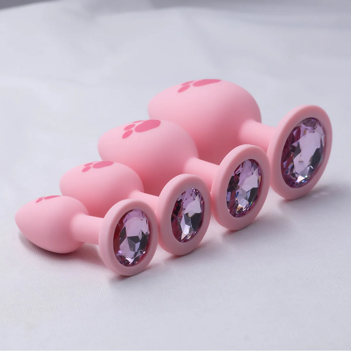 HeartCaptor Silicone Anal Plug Set 4 Sizes Cat Paw Crystal Base Pink - Details 8