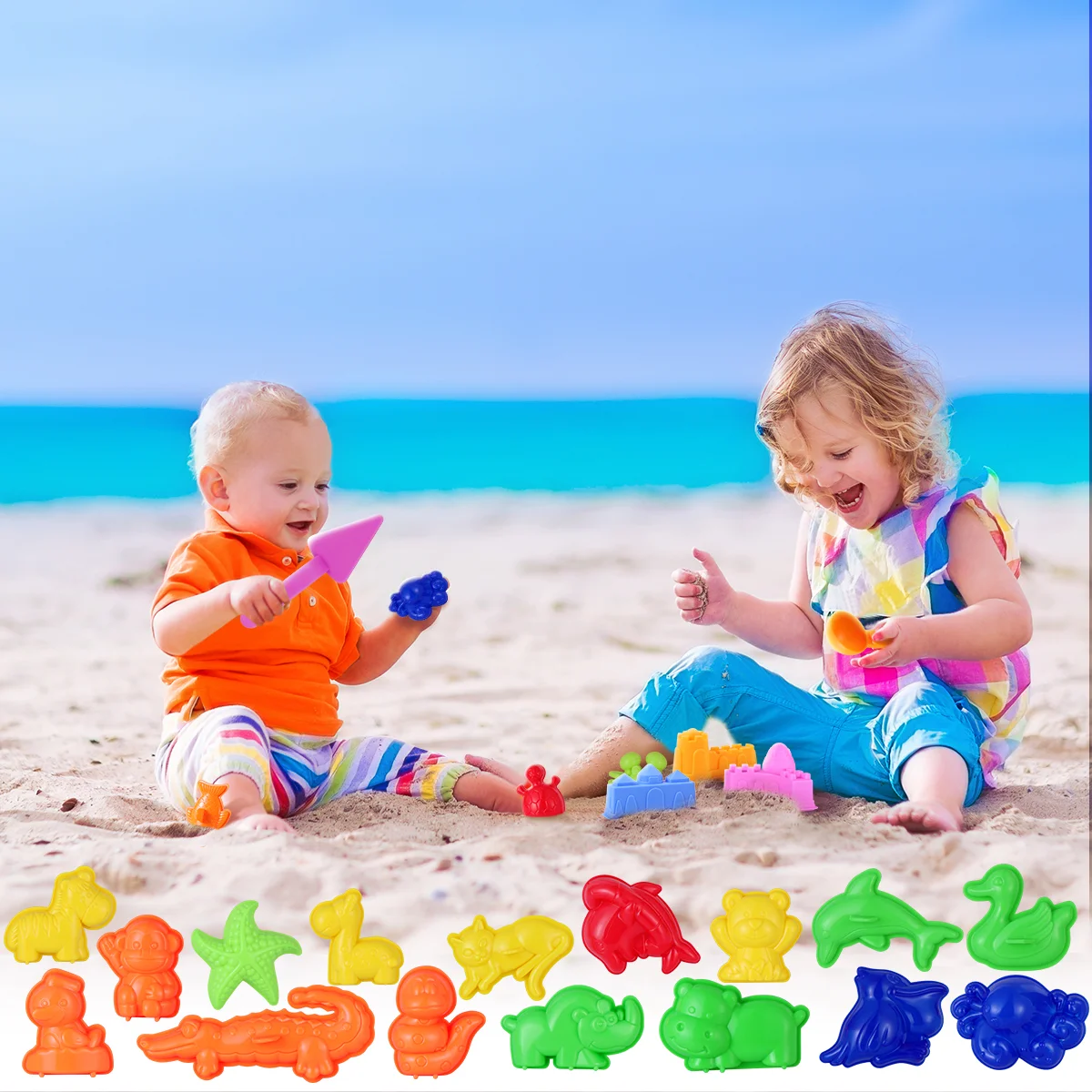 Sand Molding Toys Building Kits Kid'S Summer Beach Sand Toys Sand Play Set With Castle Animal Sand Molds And Tools 3
