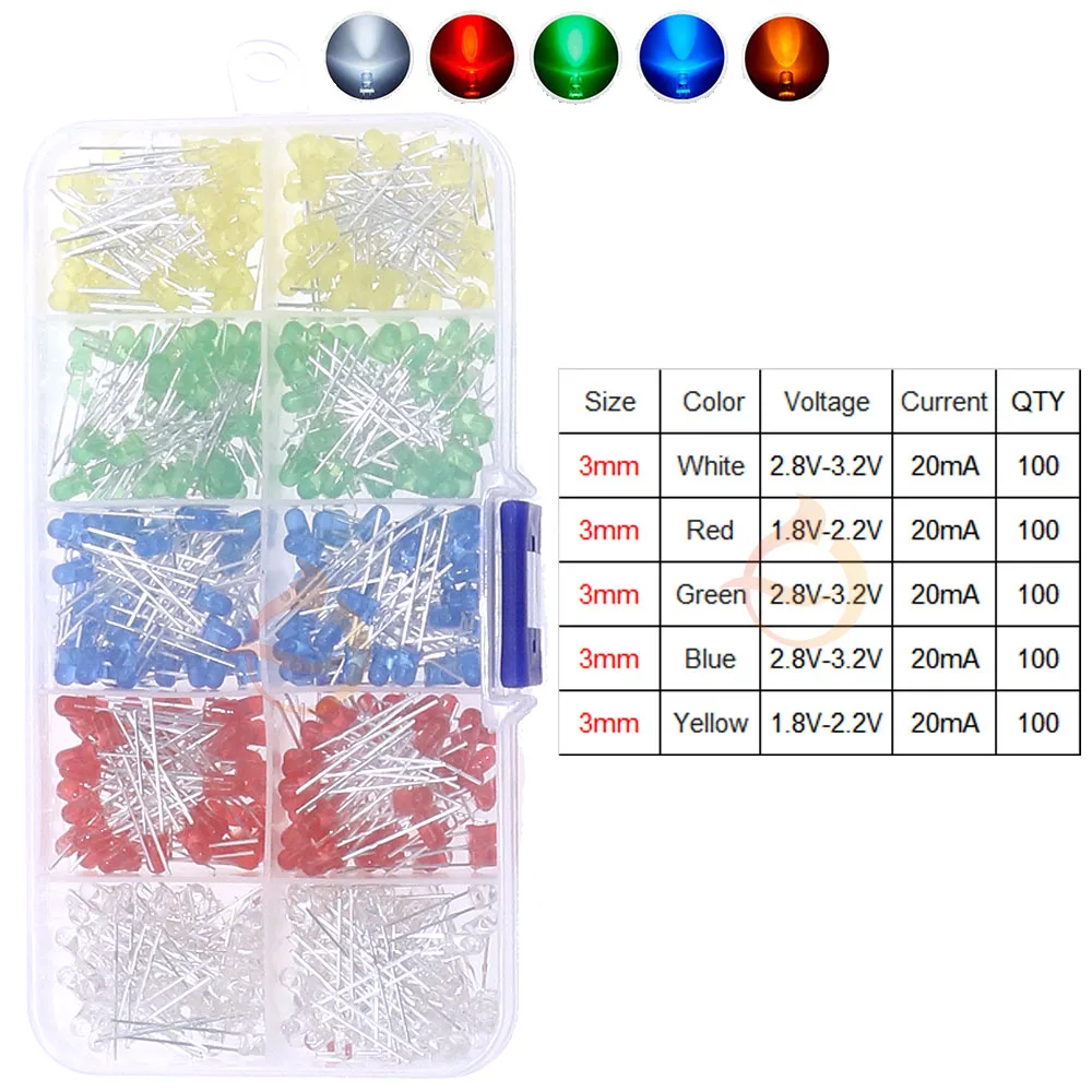 3mm 5mm 10mm LED 발광 다이오드 믹스 키트 RGB 따뜻한 흰색 녹색 빨간색 파란색 노란색 오렌지 핑크 보라색 밀짚 모자 LED 피라냐