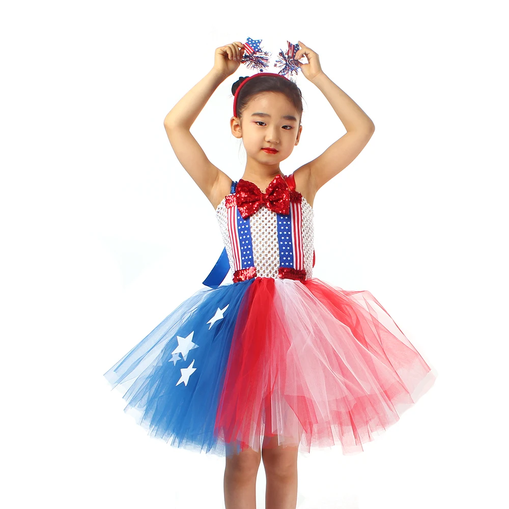 Día de la Independencia de julio vestido tutú para niñas rojo