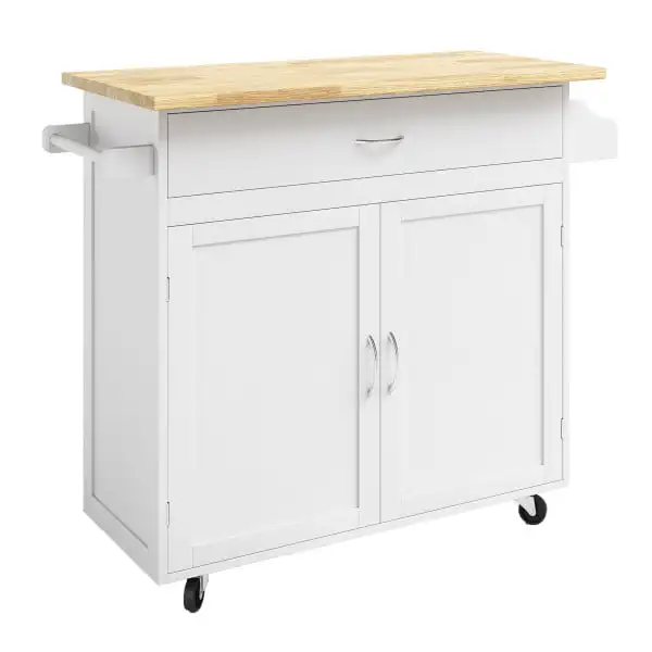 

Island with Spice Rack and Storage Cabinet – Rolling Cart with Drawers to Use as Coffee , Microwave Stand or Storage by (White)