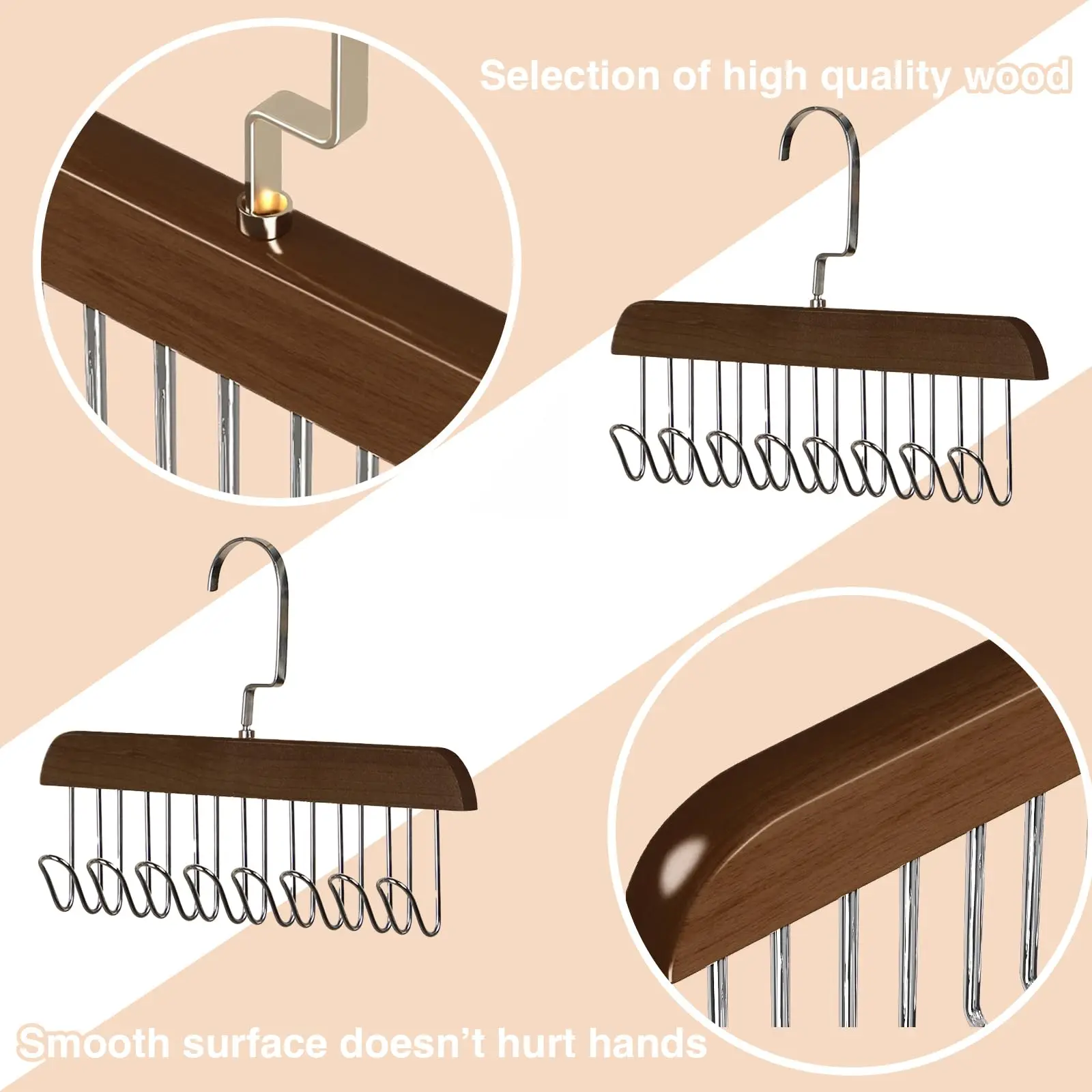 Bra Hanger for Closet Tank Top Hanger 8 Hooks Capacity Wood Space Saving for Bra Scarf Ties