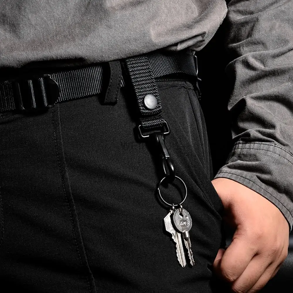 1PCS Taktische Molle Schlüssel Ring Kette Getriebe Clip Schlüssel Keeper Schlüsselbund Nylon Gürtel Schlüssel Halter Outdoor Karabiner Aufhänger Schnalle Haken – Detail 14