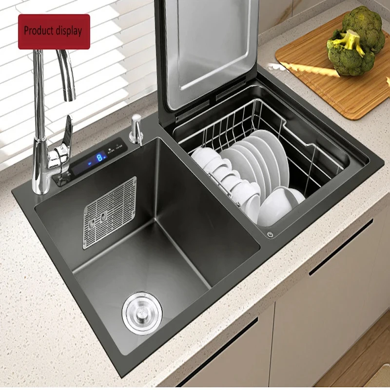 Large Size Smart Single Bowl Stainless Steel Farmhouse Kitchen Sink With Dish Washer & Drying Machine 2