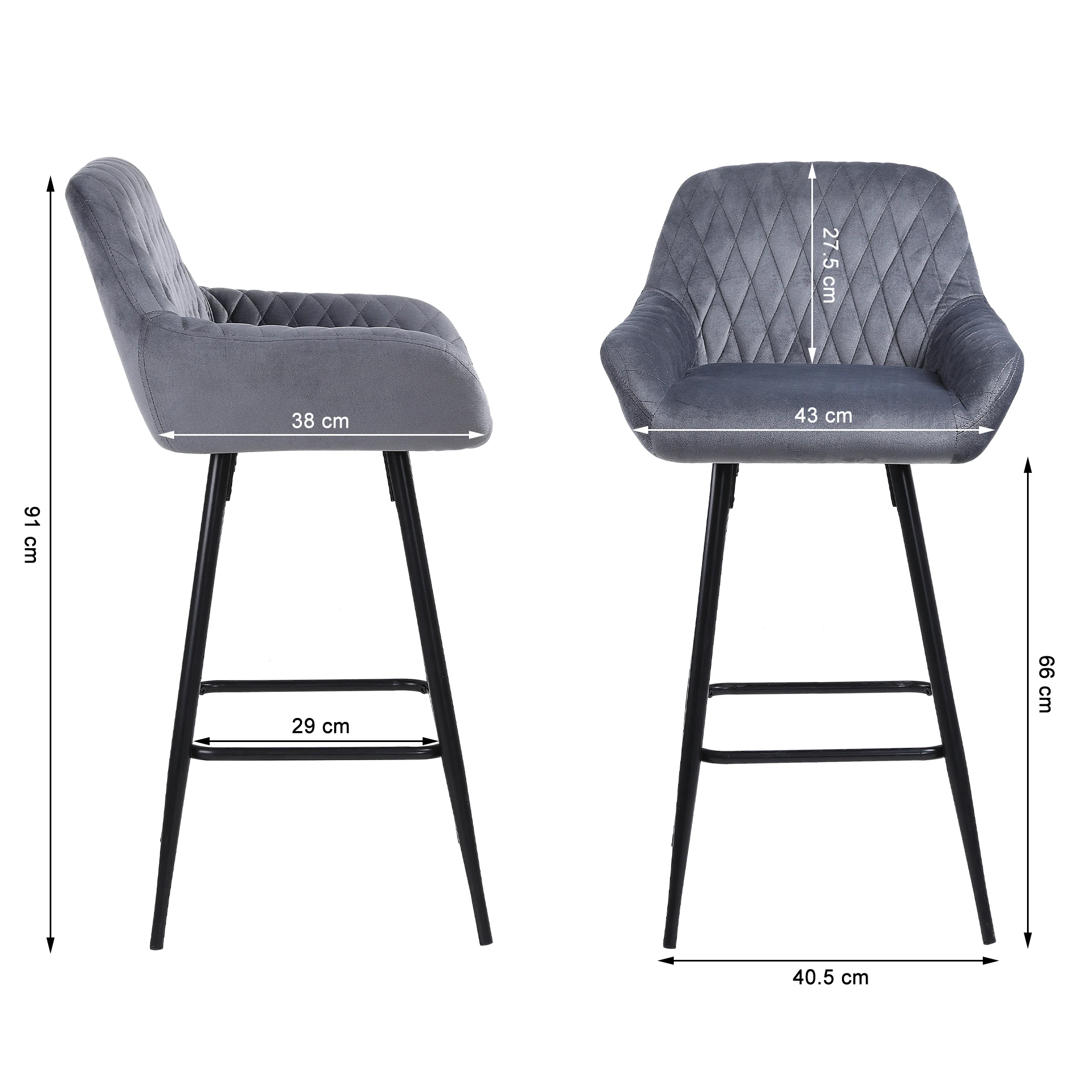 2pcs / set Tabouret de bar design chaise haute pour bar bistro cuir /  velours siège avec repose-pieds cadre en métal chaises de bar domestiques