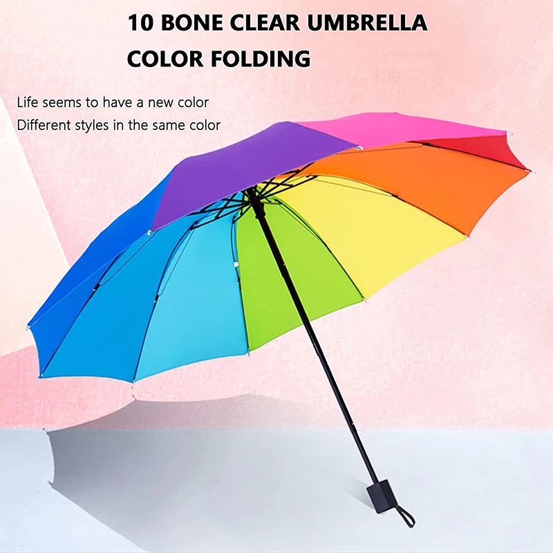 Wind Resistant Umbrella Folding Umbrella Manual Umbrella Windproof Umbrella Windproof Foldable Umbrella Women Men Manual Rainbow Three Folding Umbrella Adults Children Strong Resistant