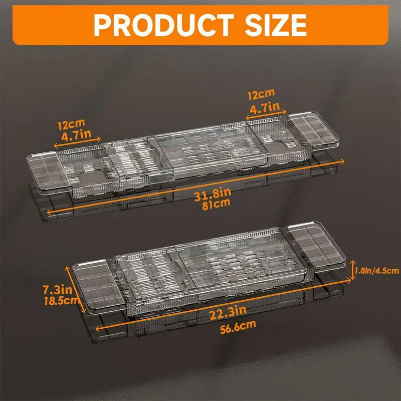 Bath Tray For Tub Clear Anti-Tipping Bath Tray Organizer Multi-Functional Glass Spacious Bathtub Organizer For Tablets